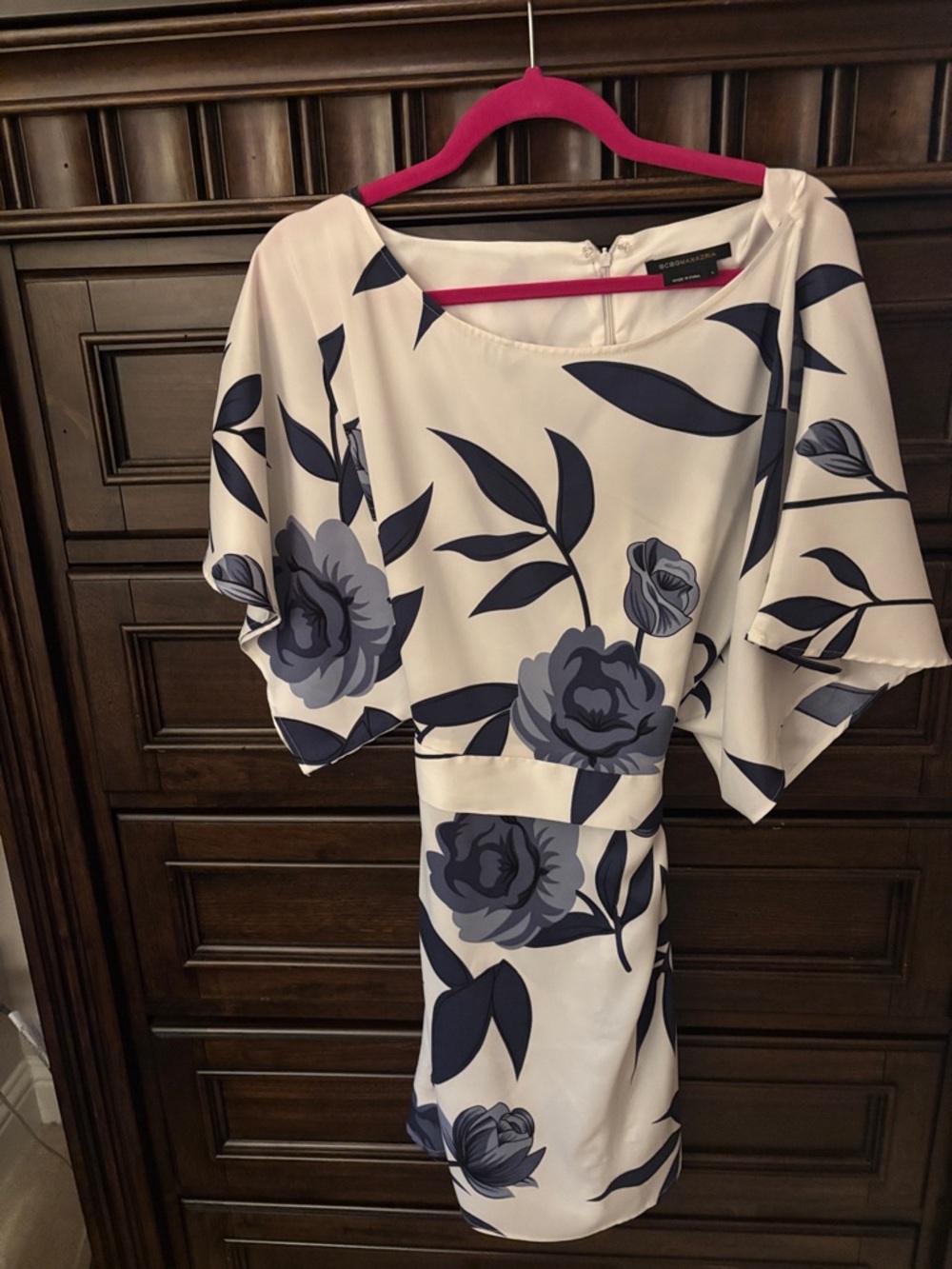 BCBGMaxAzria White Mini Dress with Navy Floral Print